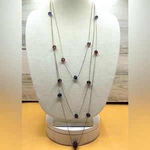 Simple Unsigned Multi Layer Gold Tone Floating Glass Crystal Purple Necklace